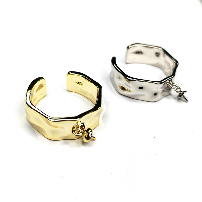 Кольцо-основа Мятый металл со штифтом для вклейки