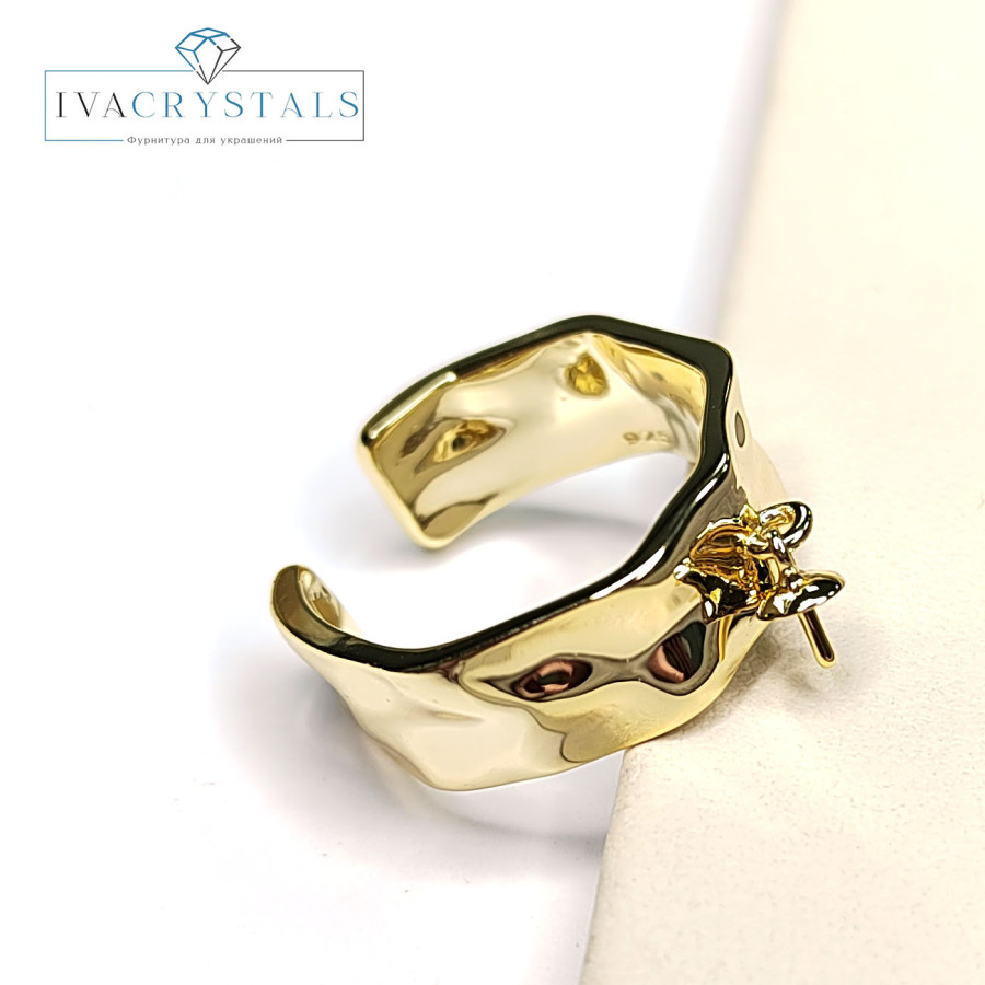 Кольцо-основа Мятый металл со штифтом для вклейки покрытие Позолота