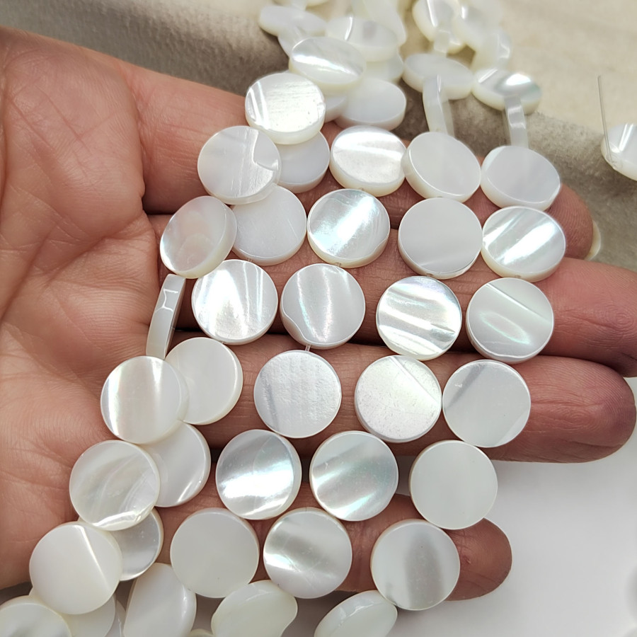 12 мм Перламутр белый натуральный Монетка, НИТЬ 39 см