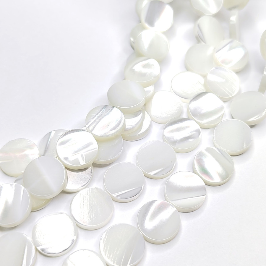 12 мм Перламутр белый натуральный Монетка, НИТЬ 39 см