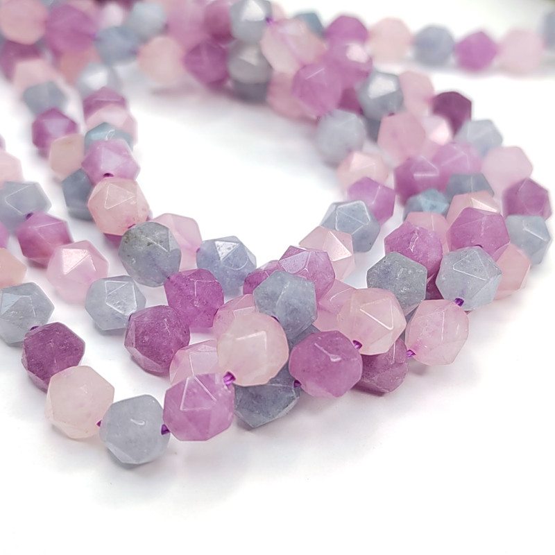 Микс 8 мм натуральные камни в огранке (аметист, розовый кварц, аквамарин)
