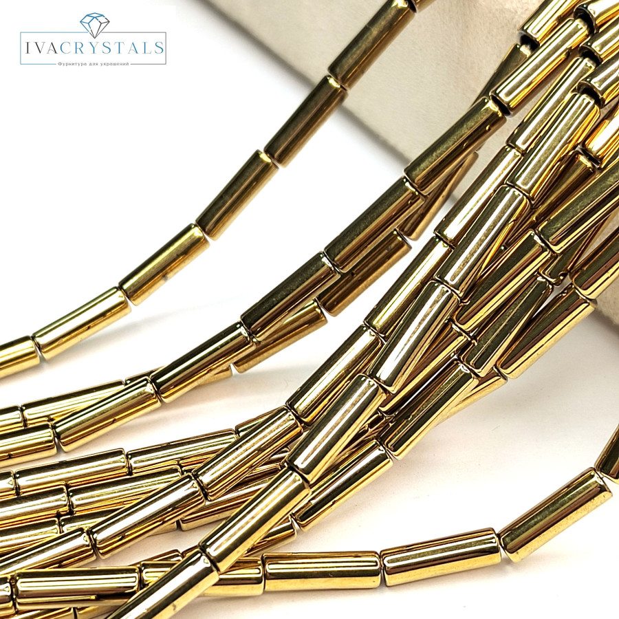 Гематит Трубочки 13х4 мм, НИТЬ 40 см Позолота