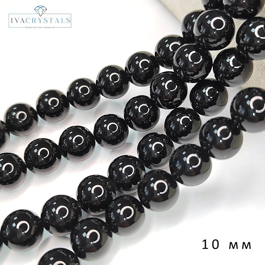 Оникс натуральный, круглый шар, нить 37 см