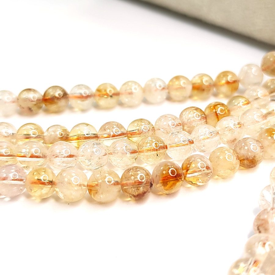 6,5 мм Цитрин натуральный форма шар, нить 39 см