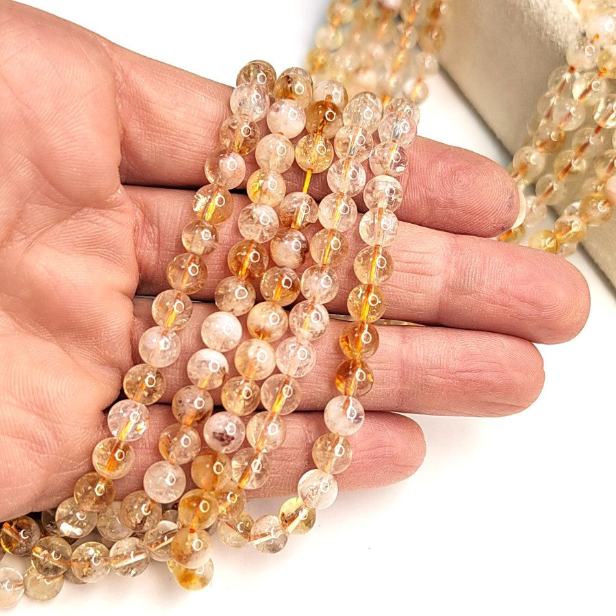6,5 мм Цитрин натуральный форма шар, нить 39 см
