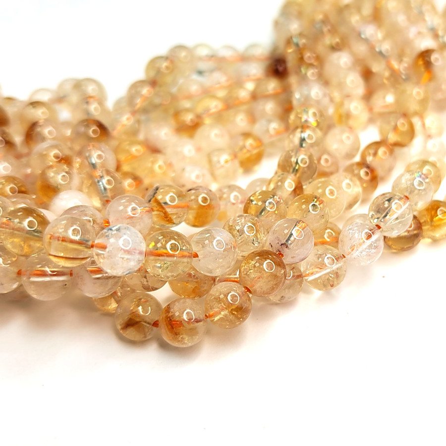 6,5 мм Цитрин натуральный форма шар, нить 39 см