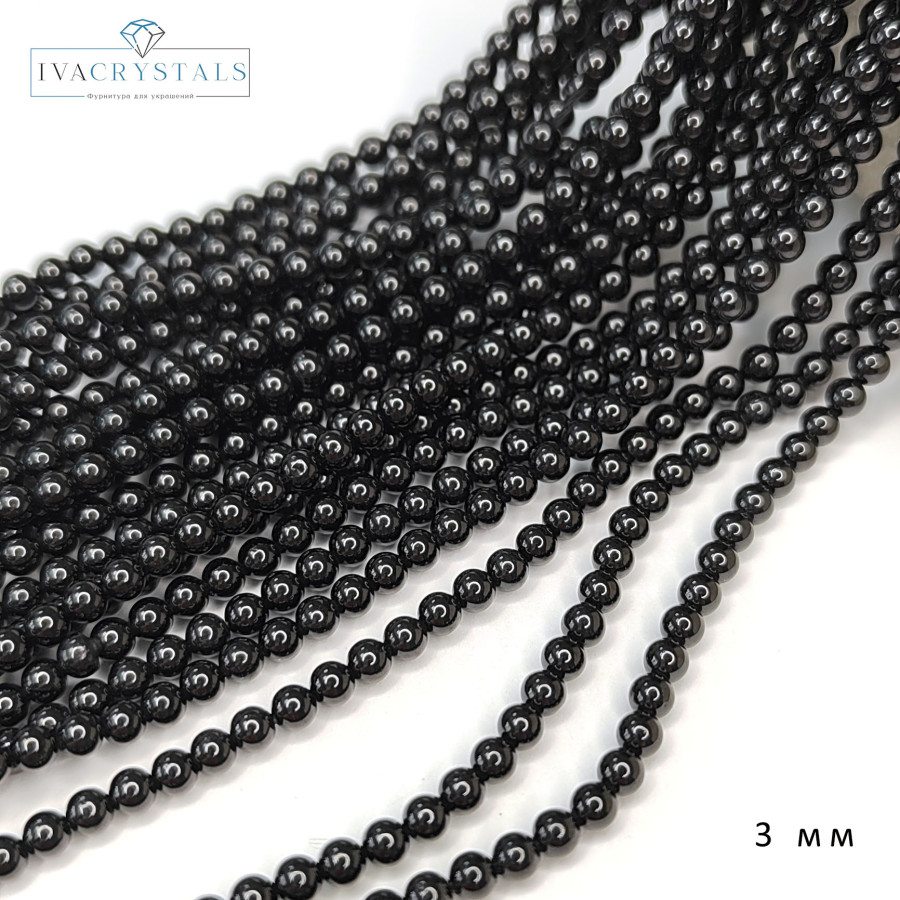 Шпинель черная натуральная, бусины гладкий шар, НИТЬ 39 см 3 мм
