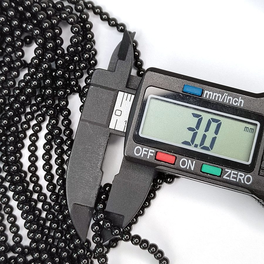 Шпинель черная натуральная, бусины гладкий шар, НИТЬ 39 см