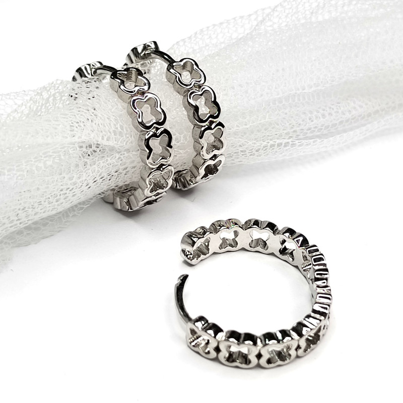 Серьги Конго Клевер 20х4 мм, покрытие родий, пара