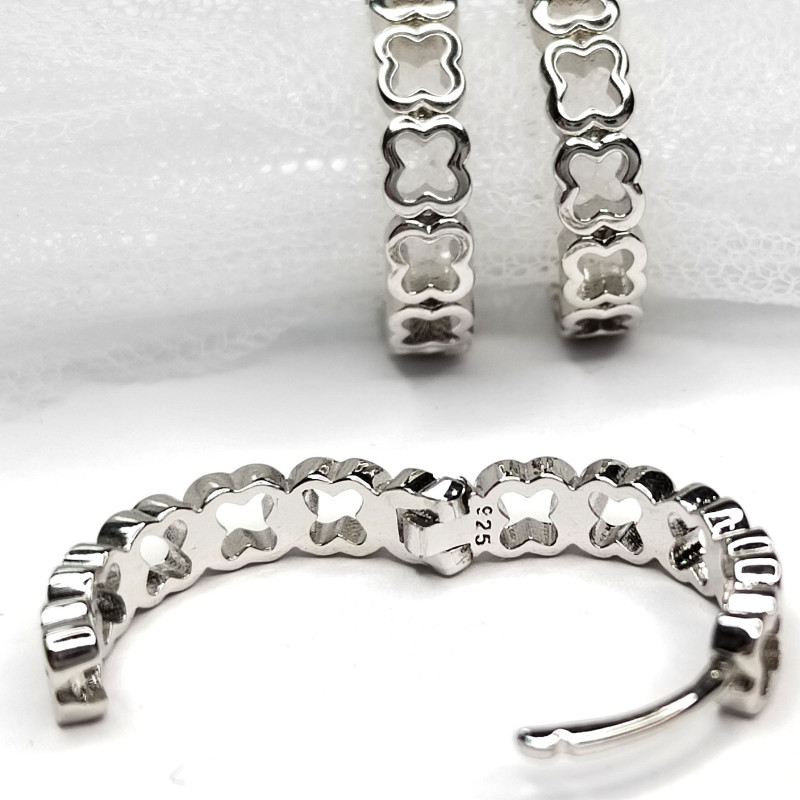 Серьги Конго Клевер 20х4 мм, покрытие родий, пара