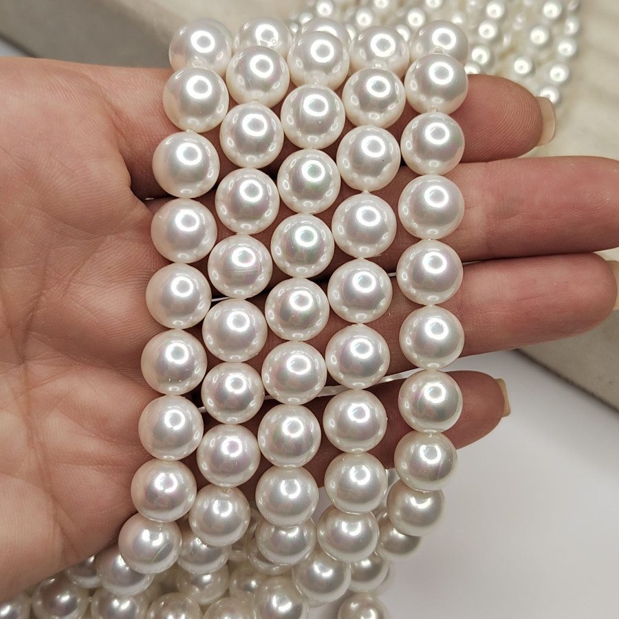 10 мм Жемчуг майорка LUX, цвет молочный, нить 40 см