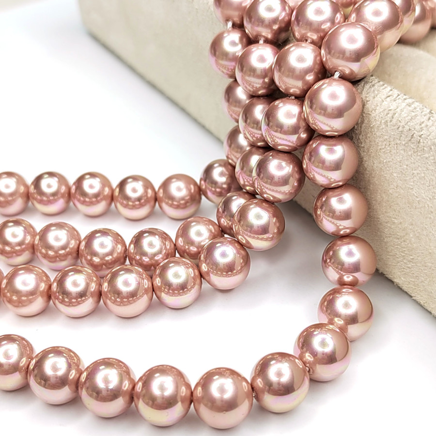 10 мм Жемчуг Майорка LUX Пыльная роза, нить 39-40 см