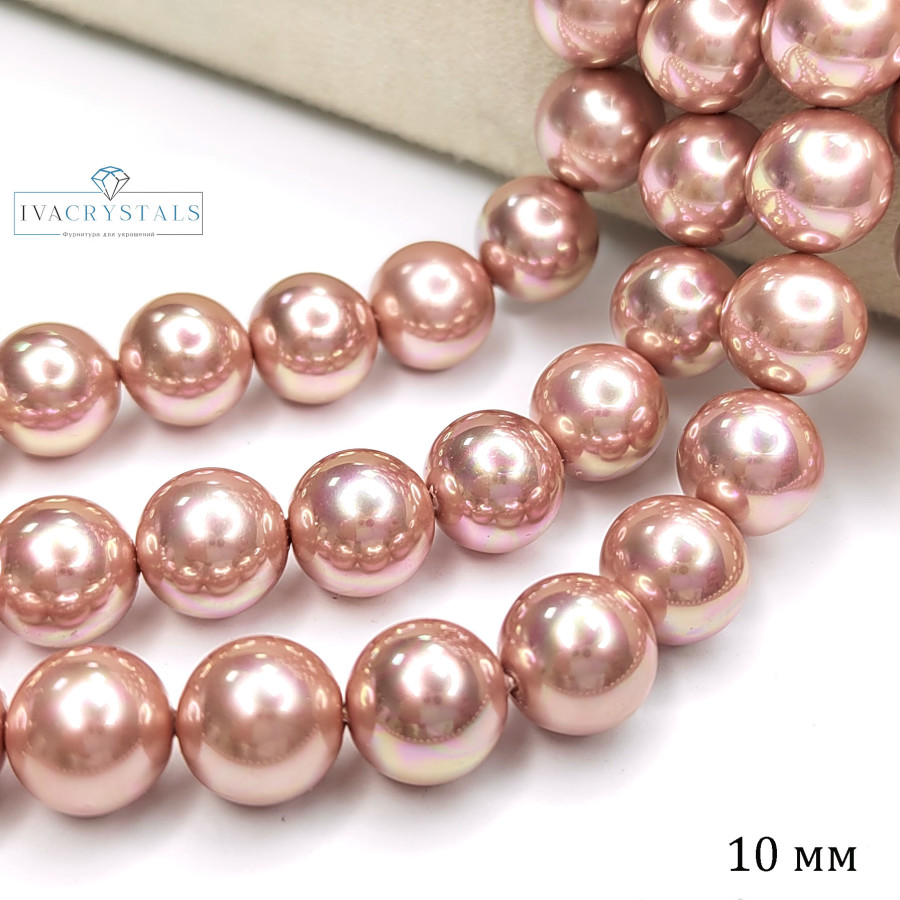 10 мм Жемчуг Майорка LUX Пыльная роза, нить 39-40 см