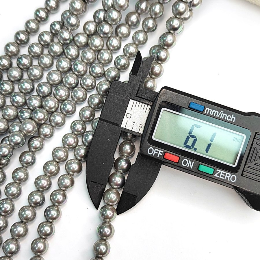 6 мм Жемчуг Майорка LUX Металлик, серебристый серый, нить 39-40 см