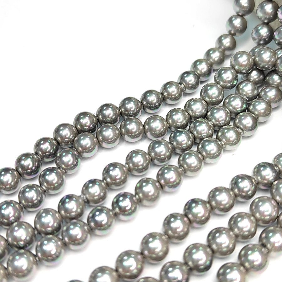 6 мм Жемчуг Майорка LUX Металлик, серебристый серый, нить 39-40 см