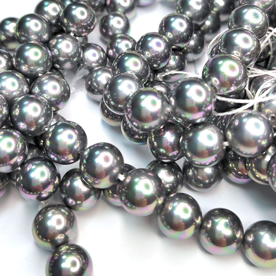 10 мм Жемчуг Майорка LUX Металлик, серебристый серый, НИТЬ 39-40 см