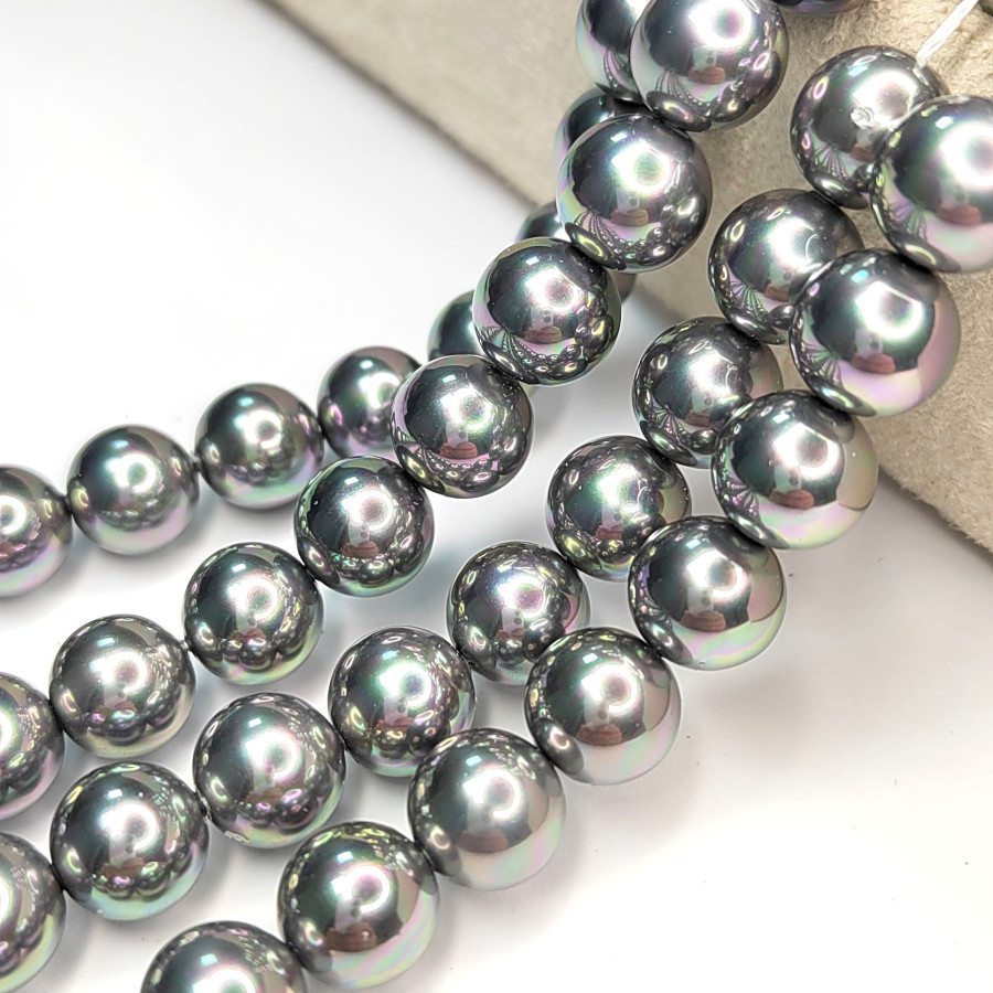 10 мм Жемчуг Майорка LUX Металлик, серебристый серый, НИТЬ 39-40 см