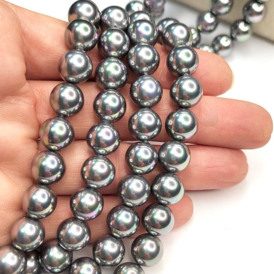 10 мм Жемчуг Майорка LUX Металлик, серебристый серый, НИТЬ 39-40 см