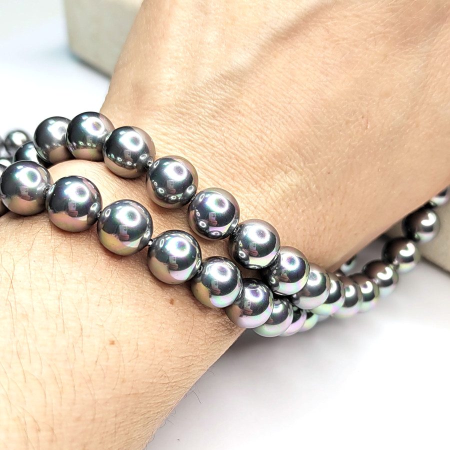 10 мм Жемчуг Майорка LUX Металлик, серебристый серый, НИТЬ 39-40 см