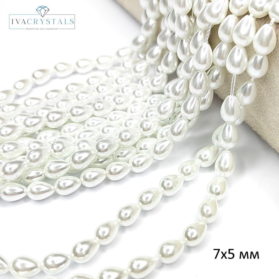 5х7 мм Капля Майорка Жемчуг стеклянный Белый