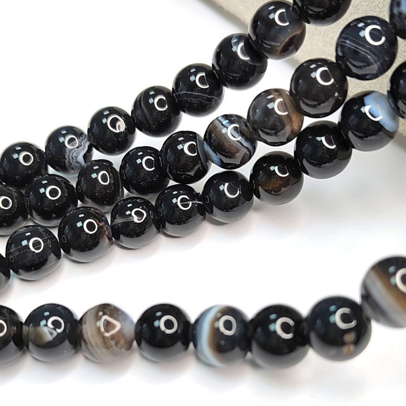 Агат черный натуральный, бусины гладкий шар