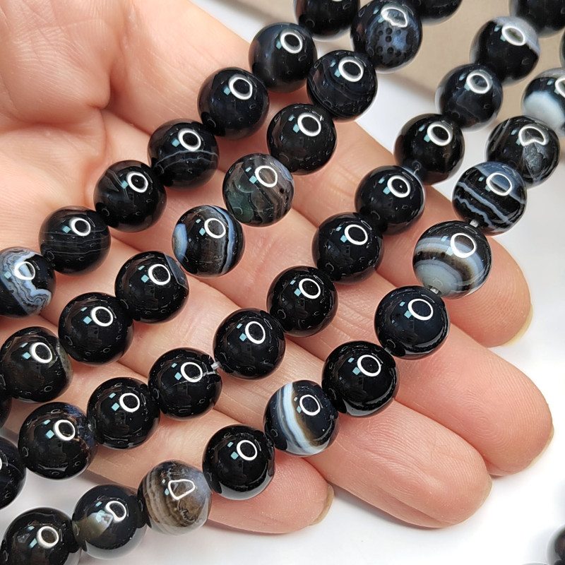 Агат черный натуральный, бусины гладкий шар