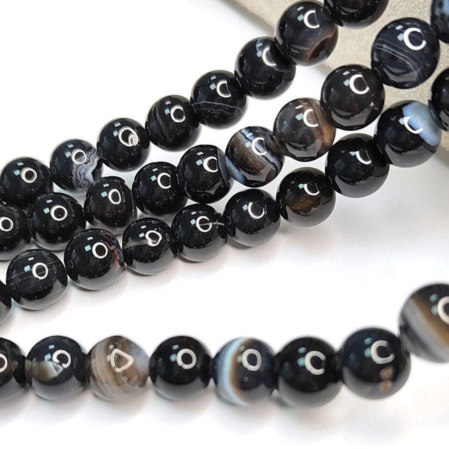 Агат черный натуральный, бусины гладкий шар