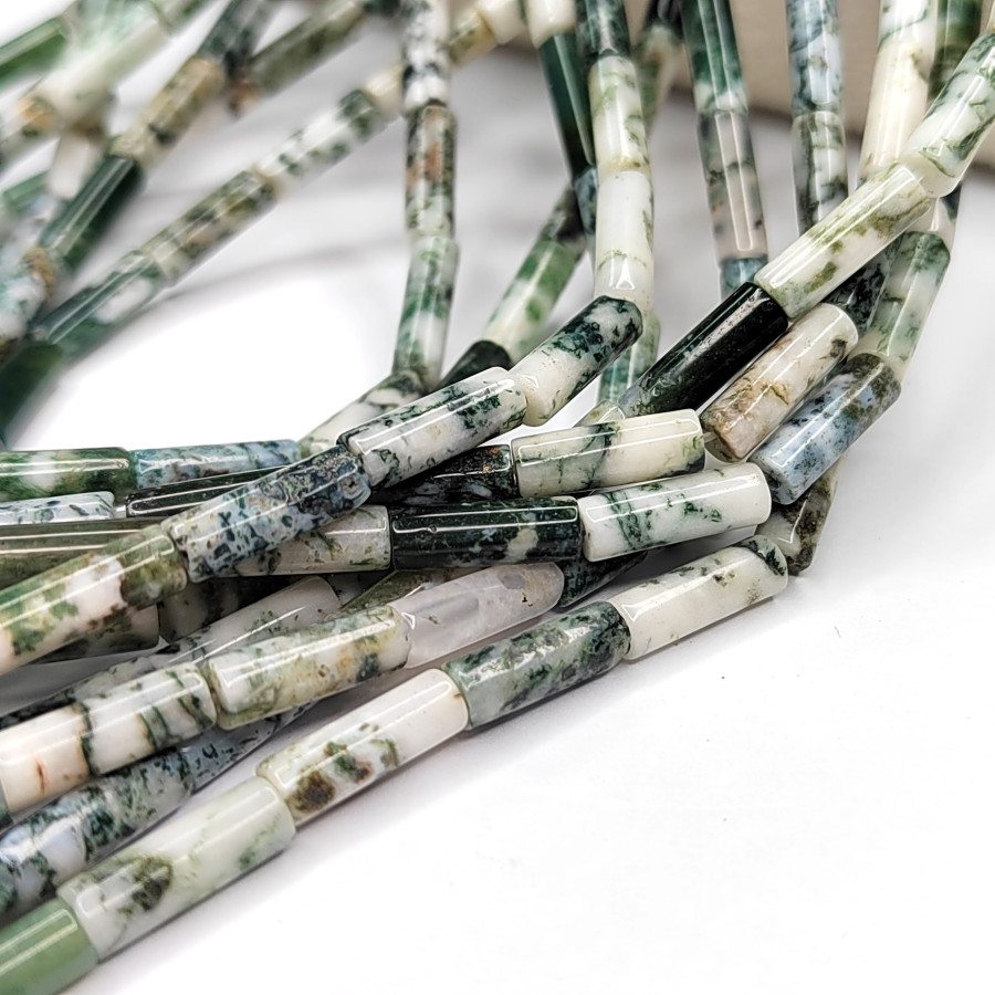 Моховой агат натуральный 13х4 мм бусины, Трубочки