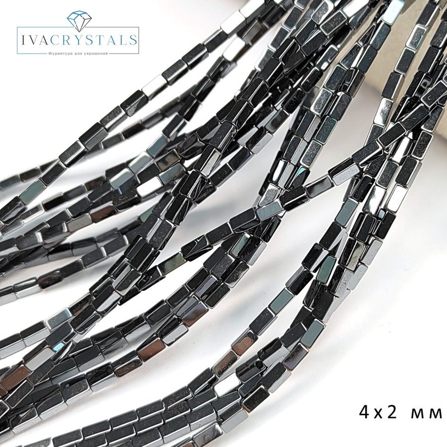 4х2 мм Гематит, нить 40 см Чёрный