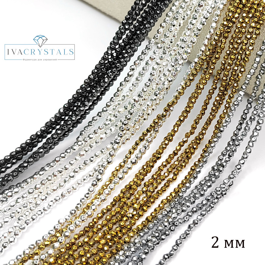 2 мм Гематит граненый, нить 40 см