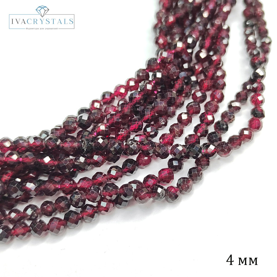 Гранат натуральный камень в огранке, нить 4 мм