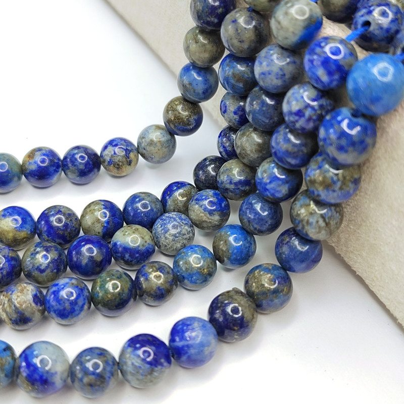 Лазурит натуральный 8 мм, гладкий шар, нить 37,5 мм