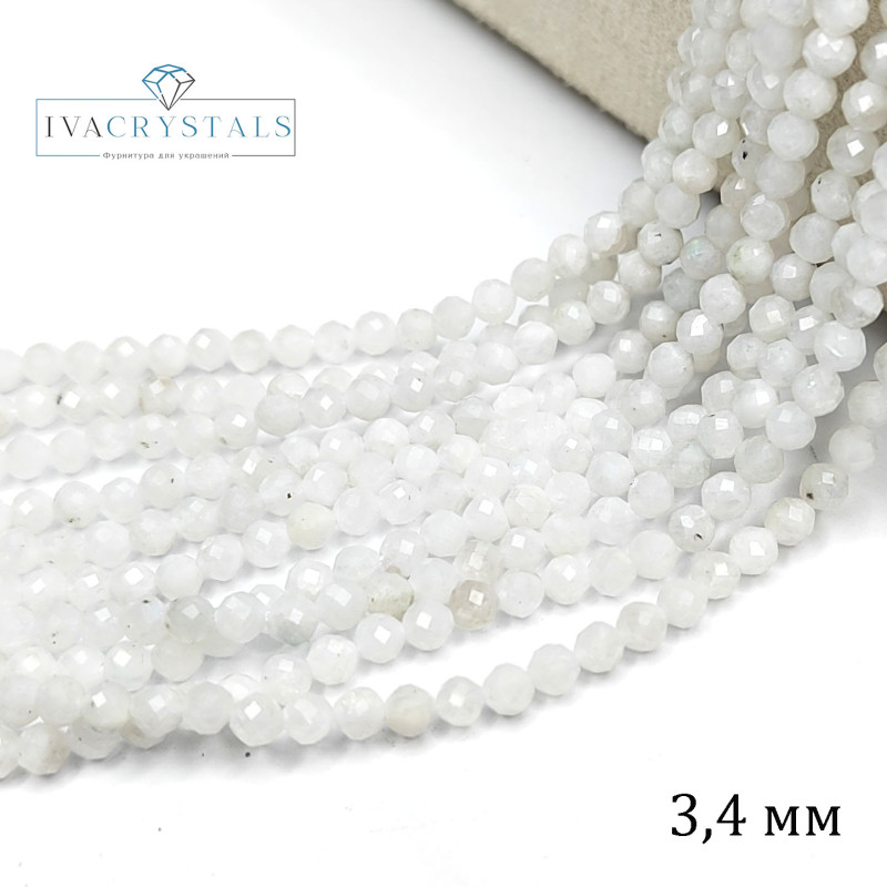 3,4 мм Лунный камень натуральный, Огранка, нить 39-40 см