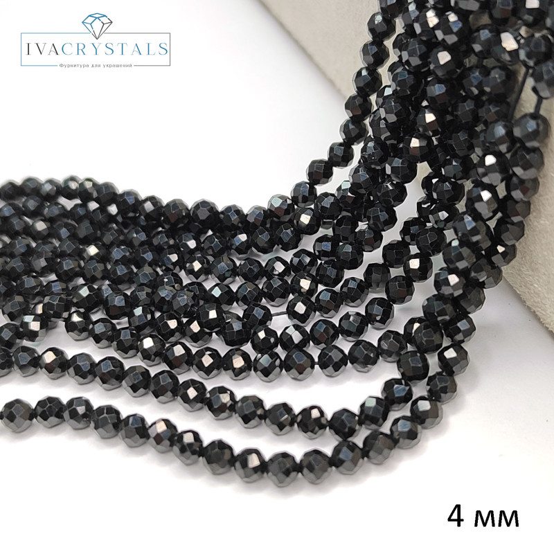 4 мм Шпинель натуральная черная граненая, НИТЬ 38 см