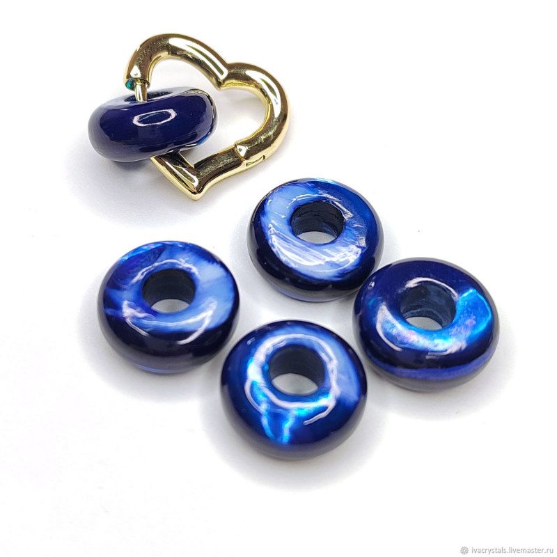 Перламутр синий 14 мм подвеска бублик, ШТУКА