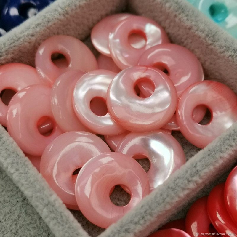 Перламутр розовый 18 мм подвеска бублик, ШТУКА