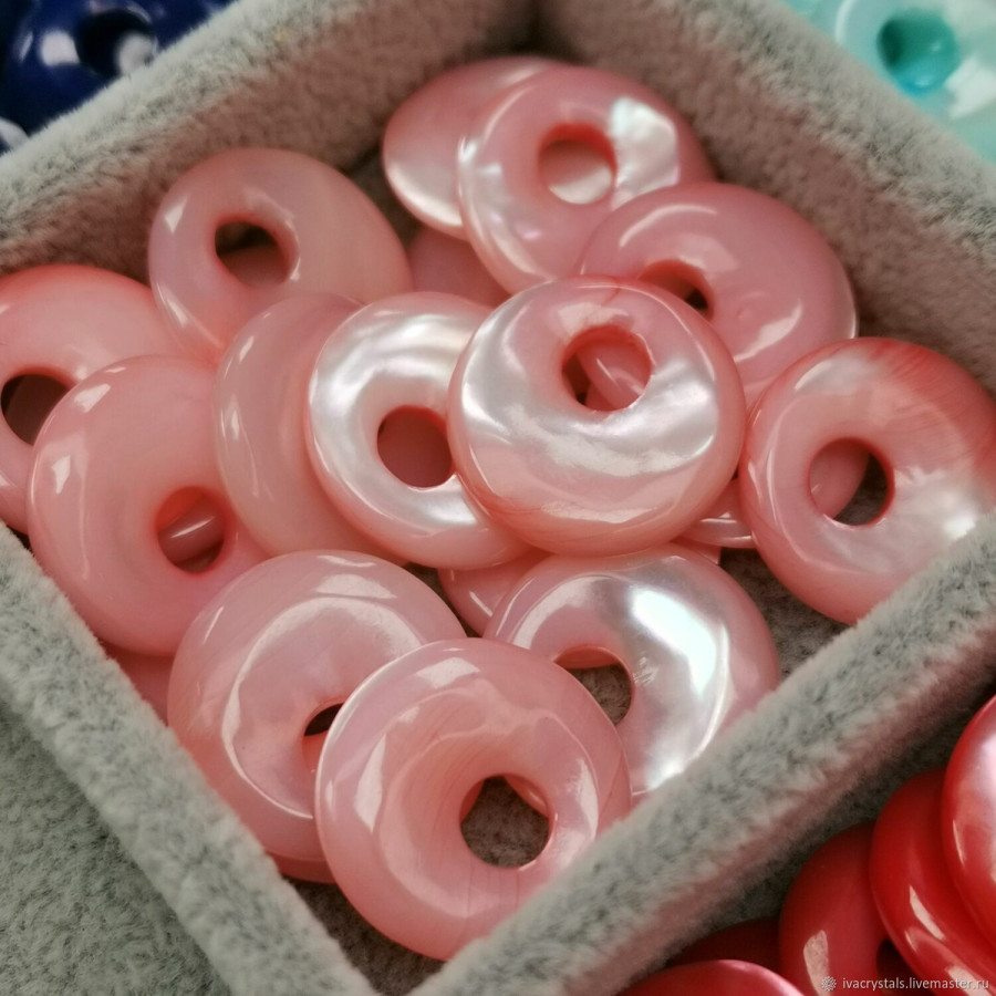 Перламутр розовый 18 мм подвеска бублик, ШТУКА