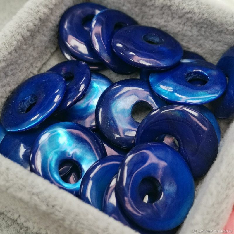 Перламутр синий 18 мм подвеска бублик, ШТУКА