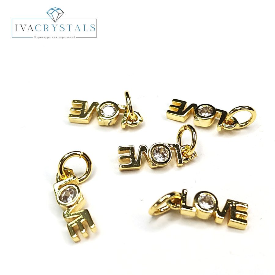 Подвеска LOVE 11,5х3,5 мм с фианитом, штука покрытие Позолота