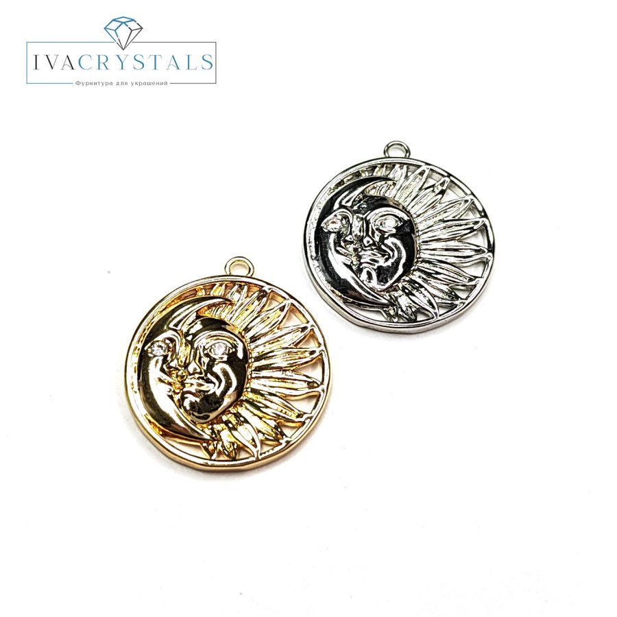 Подвеска Солнце и Луна 18 мм с фианитами, штука