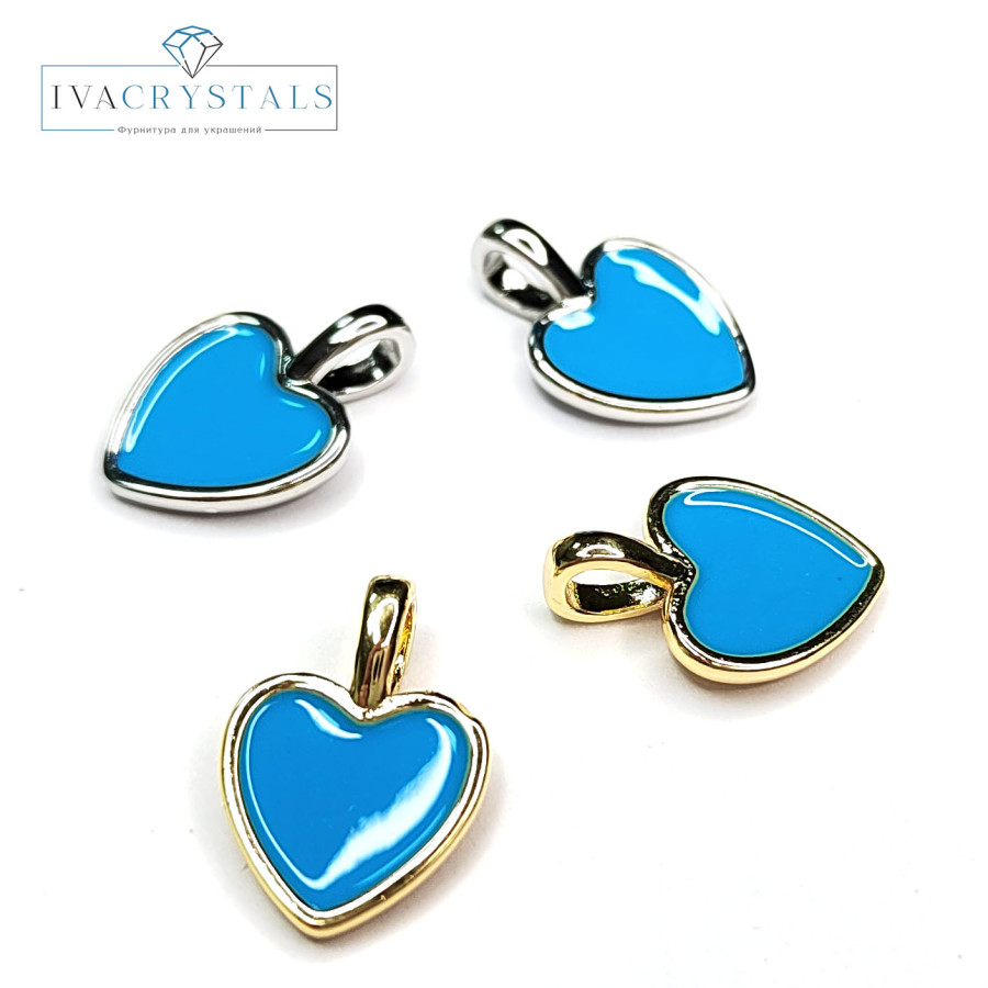 Подвеска Сердце 14х10 мм с голубой эмалью, штука