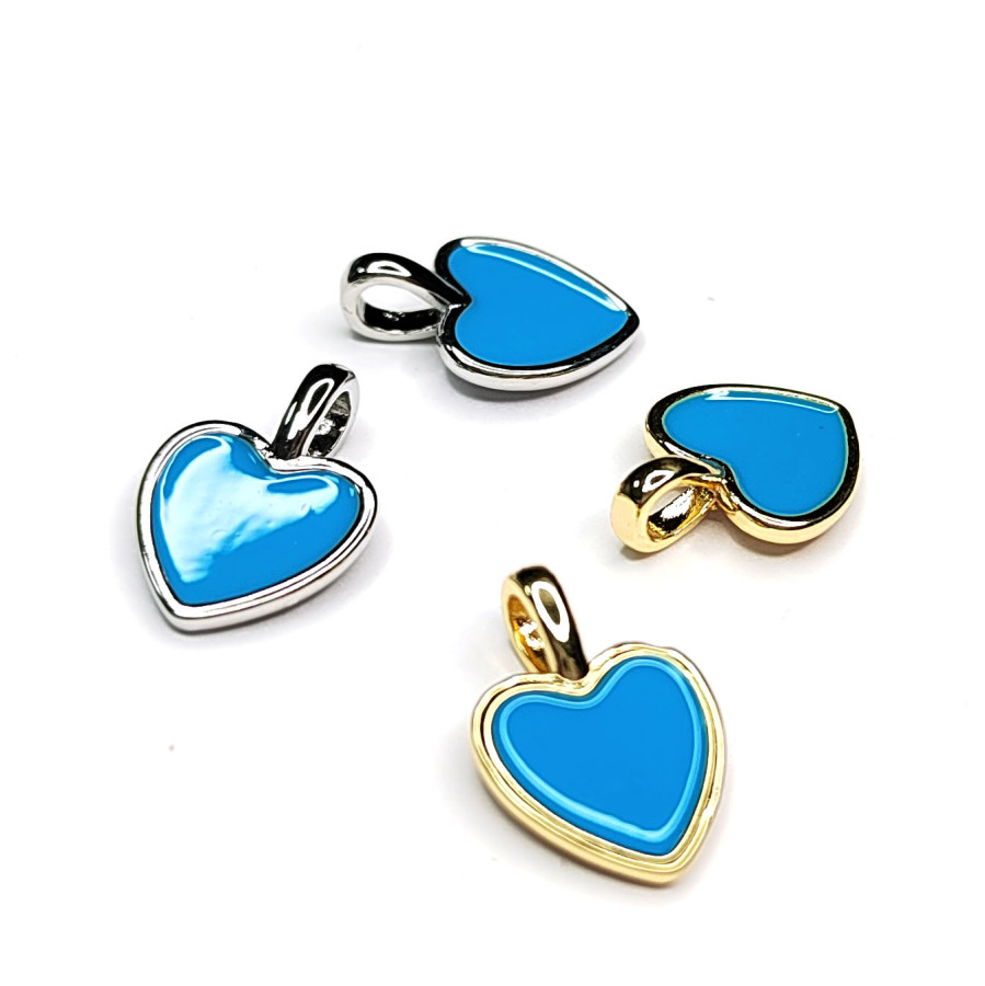 Подвеска Сердце 14х10 мм с голубой эмалью, штука