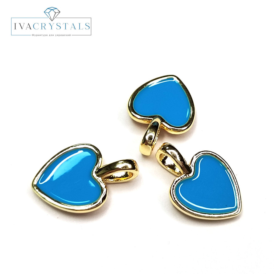 Подвеска Сердце 14х10 мм с голубой эмалью, штука покрытие Позолота