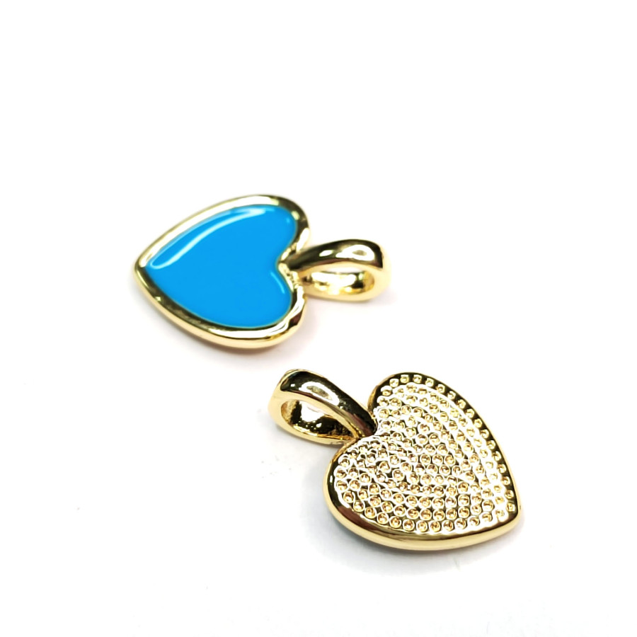 Подвеска Сердце 14х10 мм с голубой эмалью, штука