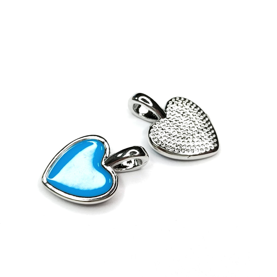 Подвеска Сердце 14х10 мм с голубой эмалью, штука