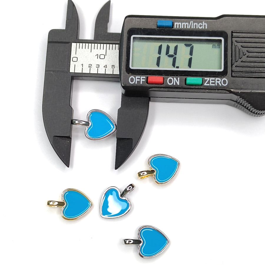 Подвеска Сердце 14х10 мм с голубой эмалью, штука