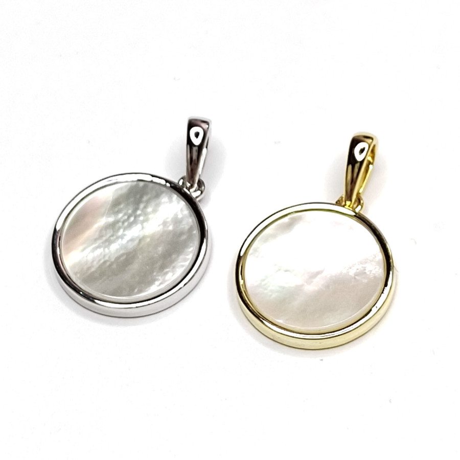 Подвеска Круг 15 мм с белым перламутром, штука