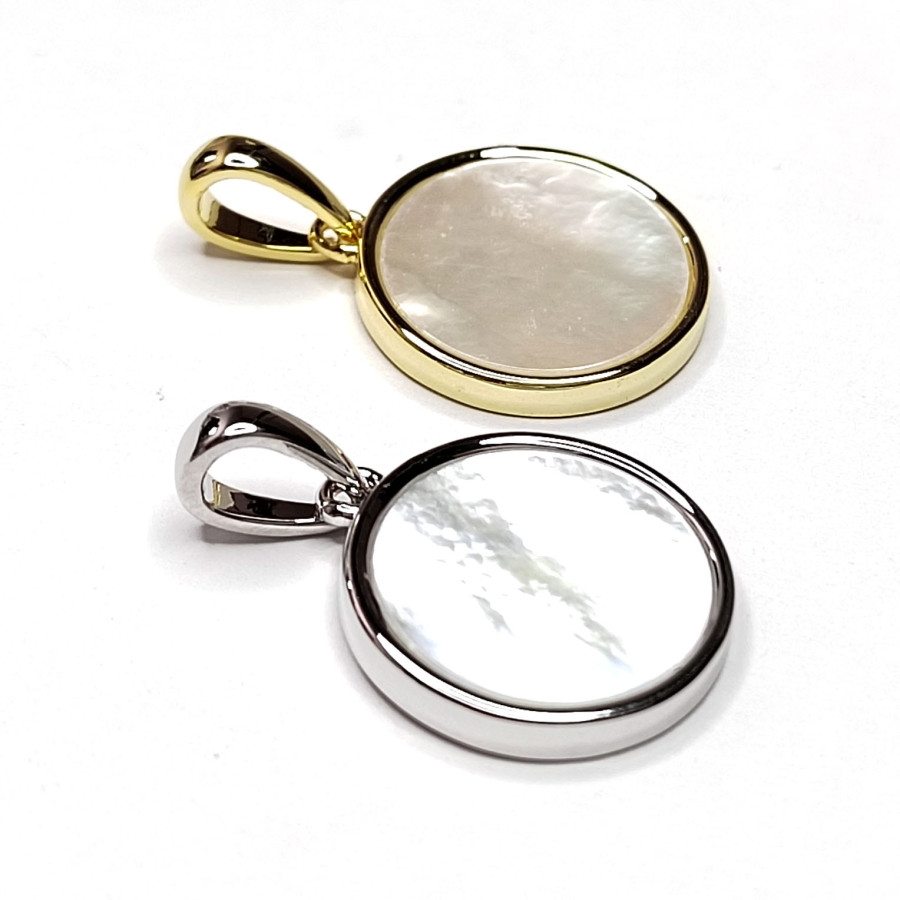 Подвеска Круг 15 мм с белым перламутром, штука