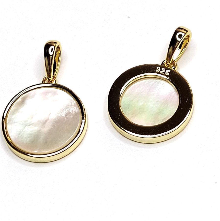 Подвеска Круг 15 мм с белым перламутром, штука покрытие Позолота