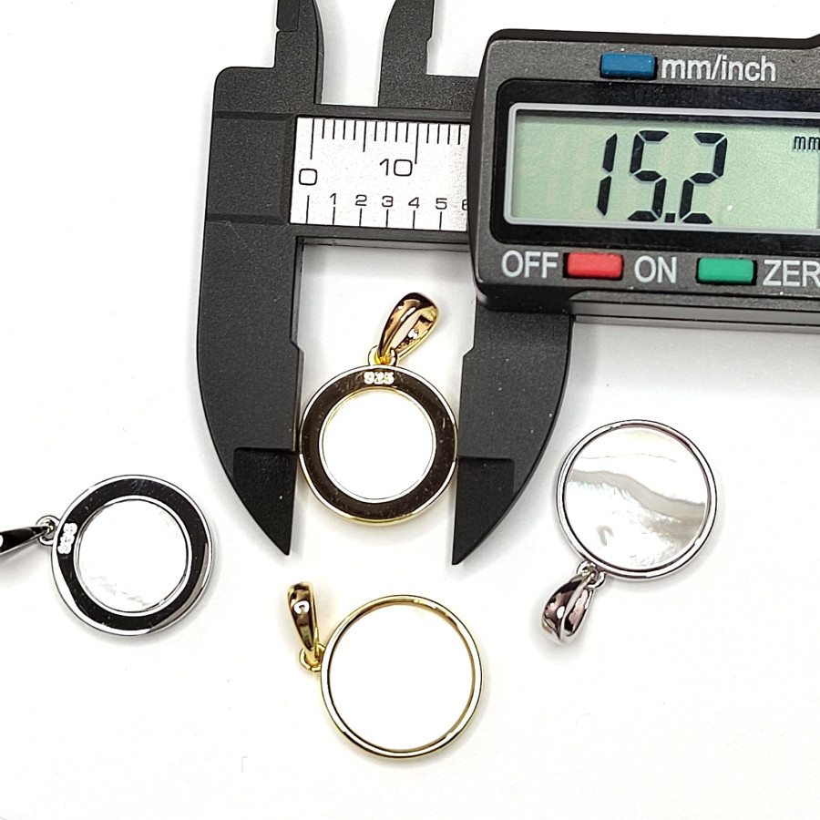 Подвеска Круг 15 мм с белым перламутром, штука